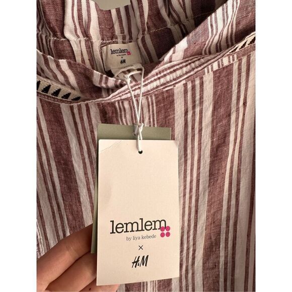 NWT H&M Lemlem 100% Linen Pants Striped Paperwaist XXL - Picture 5 of 5